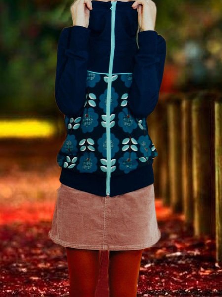 

Printed Casual Shift Hoodie Outerwear, Blue, Hoodies&Sweatshirts