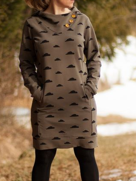 

Cotton-Blend Casual Printed Knitting Dress, Khaki, Dresses