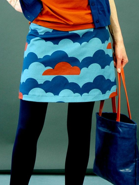 

Casual Printed Cotton-Blend Skirts, Blue, Bottoms