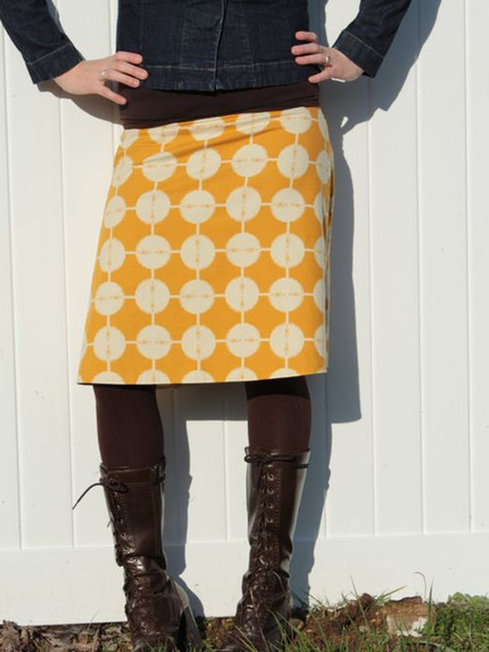 Casual Cotton-Blend Printed Skirt, Yellow, Skirts
