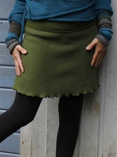 

Autumn Winter Casual Vintage Green Half Short Skirt, Bottoms