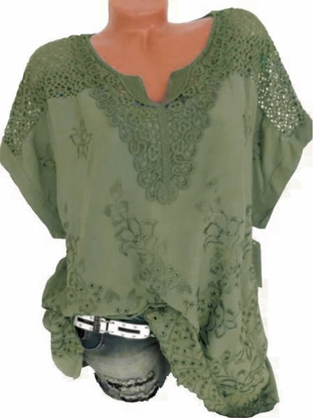 

Short Sleeve Casual V Neck T-shirt, Green, Shirts & Blouses