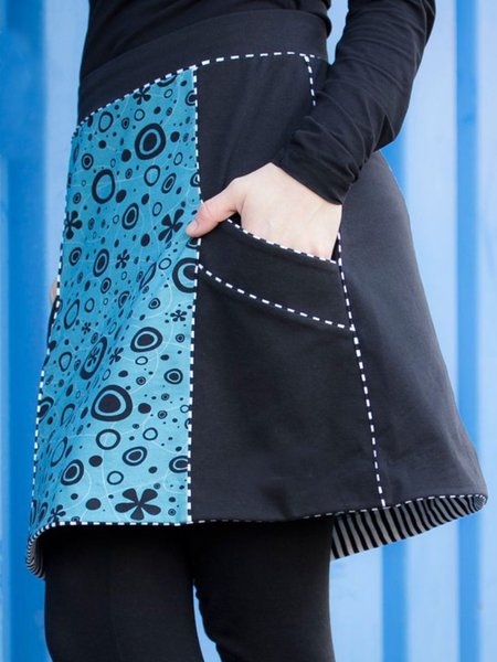 

Floral Casual Cotton-Blend Pockets Skirts, Blue, Skirts