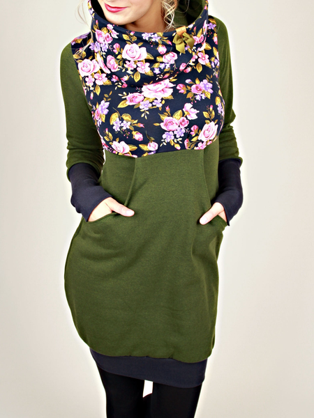 

Abito Stile Felpa con Cappuccio di Misto Cotone, Verde, Casual Dresses