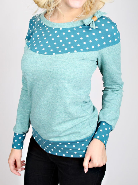 

Polka Dots Cotton-Blend Casual Crew Neck Sweatshirt, Blue, Tops
