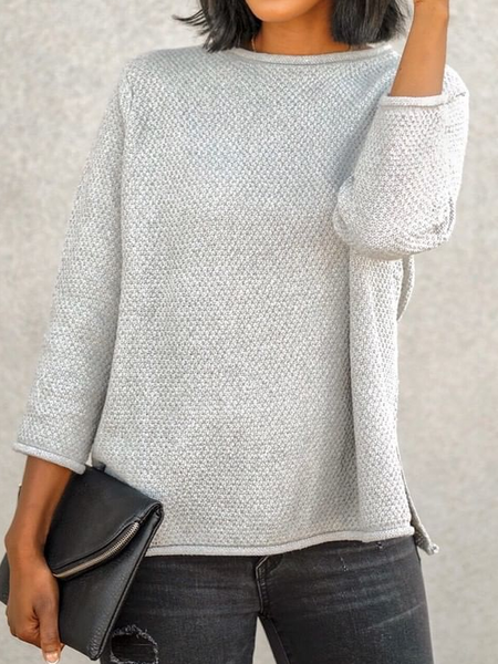 Solido Casuale Girocollo Maglione, Grigio, Sweater