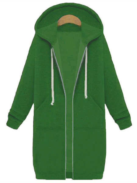 

Plain Pockets Long Sleeve Plus Size Jacket, Lightgreen, Coats