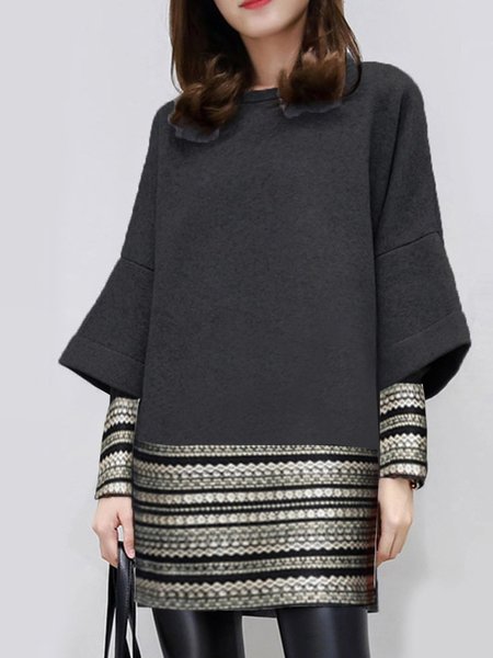 

Casual Graphic Long Sleeve Paneled Top, Black, Mini Dresses
