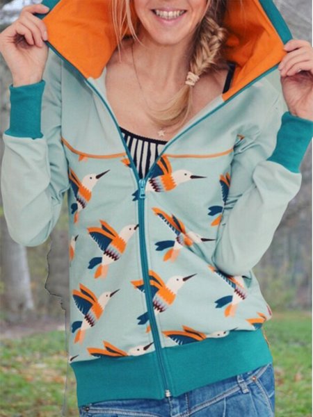 

Light Blue Casual Floral-Print Hoodie Sweatshirt, Auto-clearance