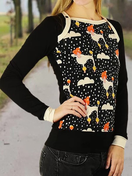 

Camicetta & Top Stampato di Misto Cotone Casuale, Nero, Hoodies & Sweatshirts