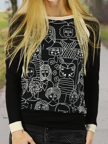 

Camicetta & Top con Maniche Lunghe a Girocollo Stampato, Nero, Hoodies & Sweatshirts