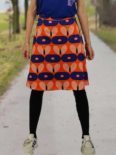 

Floral-Print Casual Cotton-Blend Skirts, Orange, Skirts