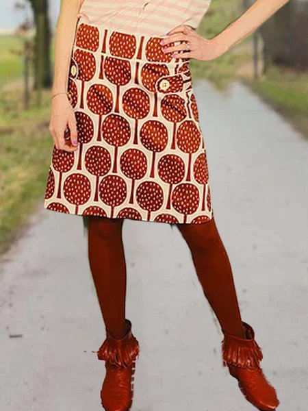 

Cotton-Blend Casual Printed Skirts, Khaki, Bottoms