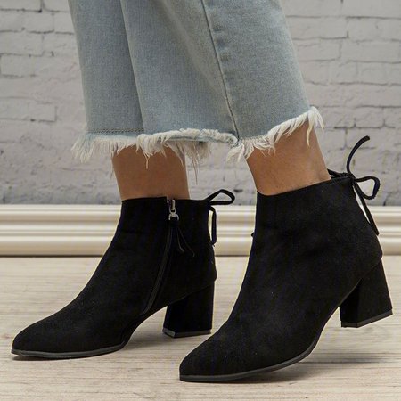

Plus Size Comfy Suede Chunky Heel Round Toe Ankle Boots, Yellow, Shoes