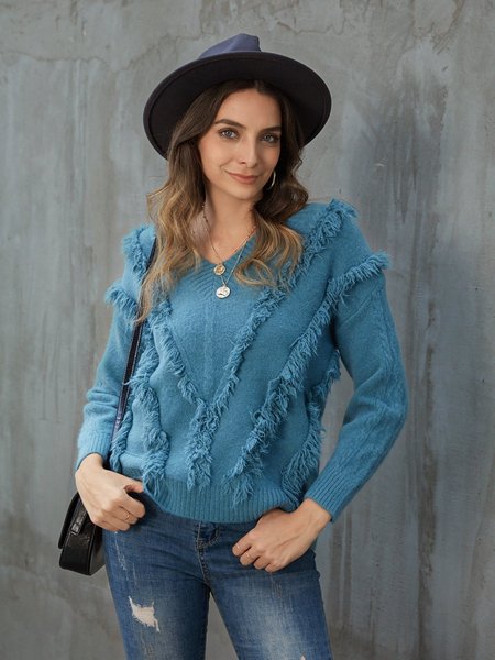 

Blue Long Sleeve Casual Solid Sweater, Sweaters & Cardigans