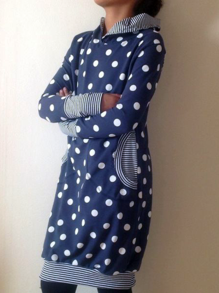 

Plus size Casual Polka Dots Hoodie Dresses, Blue, Dresses