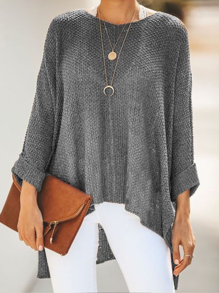 

Knitted High Low Casual Tops, Gray, Sweaters
