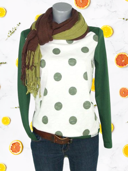 

High neck casual long sleeve top, Green, Tops