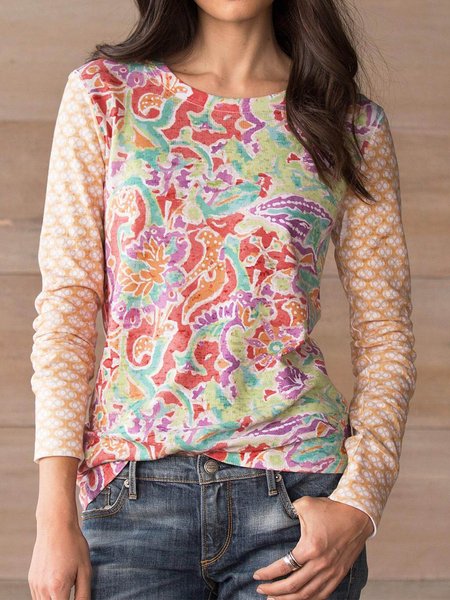 

Top arancia di Misto Cotone Casuale a Girocollo, T-Shirts
