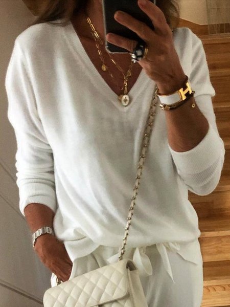 

White Round Neck Plain Shirts & Tops, Tops