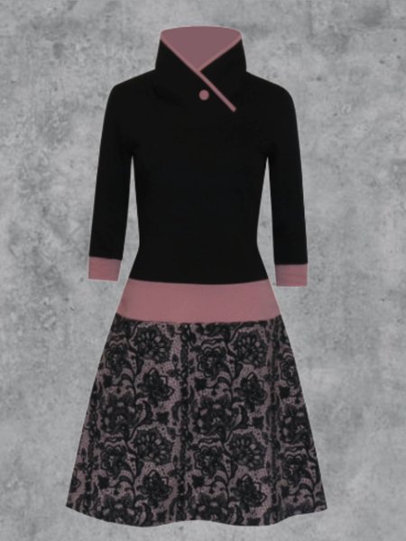 

Turtleneck Long Sleeve Cotton-Blend Casual Knitting Dress, Black, Mini Dresses