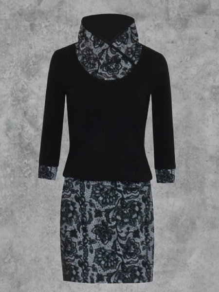 

Long Sleeve Cotton-Blend Casual Turtleneck Knitting Dress, Black, Mini Dresses