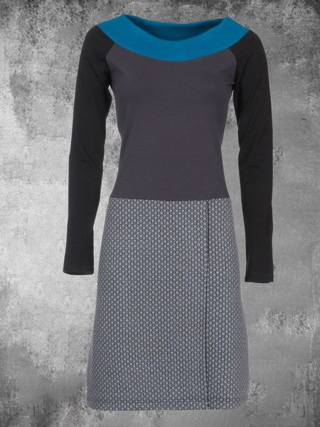 

Printed Crew Neck Cotton-Blend Casual Knitting Dress, Black, Mini Dresses