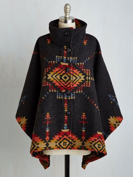

Black Floral-Print Turtleneck Vintage Knit coat, Auto-clearance