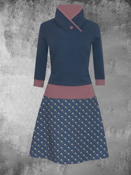 

Cotton-Blend Casual Printed Dresses, Navy blue, Midi Dresses