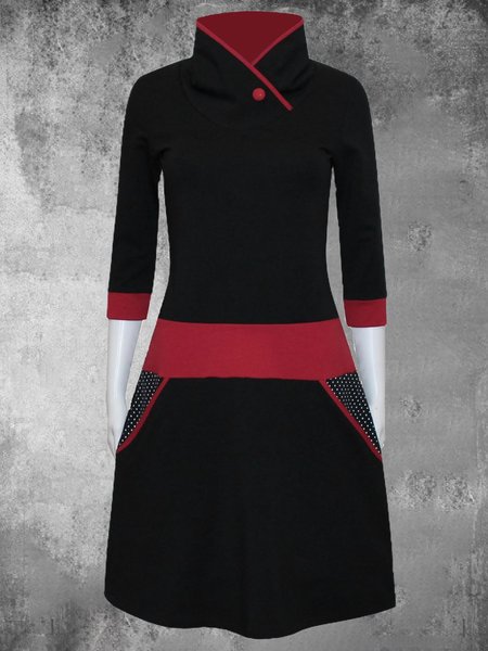 

Polka Dots Cotton-Blend Casual Dresses, Black, Dresses