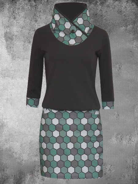 

Printed Cotton-Blend Casual Knitting Dress, Green, Dresses