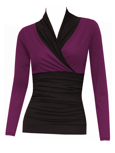 

Casual Long Sleeve Color-Block Shirts & Tops, Purple, T-Shirts