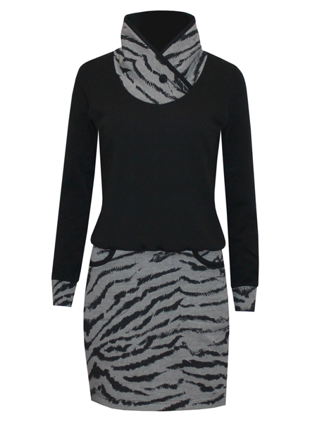 

Long Sleeve Printed Cotton-Blend Casual Dresses, Black, Dresses
