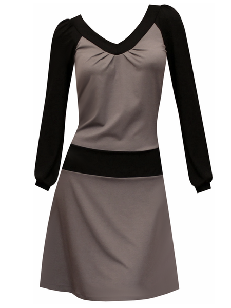 

Casual V Neck Color-block Dresses, Gray, Dresses