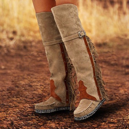 

Flat Heel Pu Winter Boots, Khaki, Boots