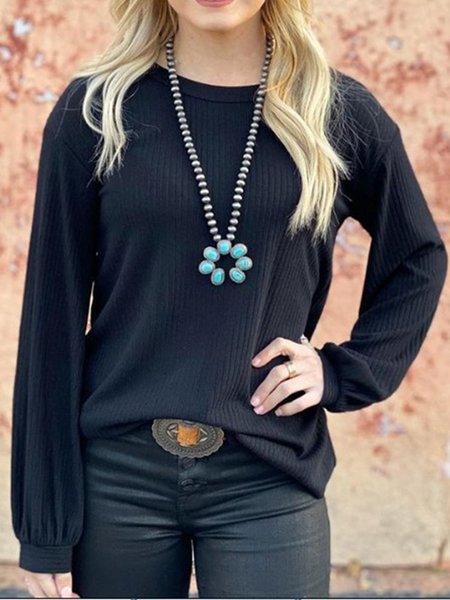 

Black Crew Neck Long Sleeve Shirts & Tops, Tops