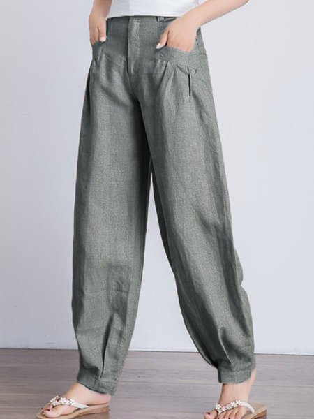 

Lino Casuale Tinta unita Pantaloni, Grigio, Pants