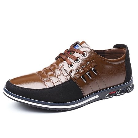

Men Genuine Leather Stitching Slip On Metal Decoration Flats, Brown, Men's flat & loafers