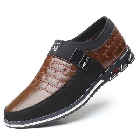 

Men Genuine Leather Stitching Slip On Metal Decoration Non Slip Casual Shoes, Brown, Men Shoes
