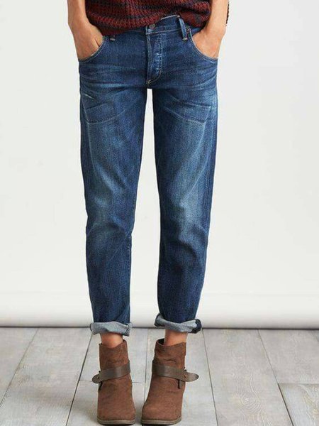 

Blue Casual Plain Pants, Denim&Jeans