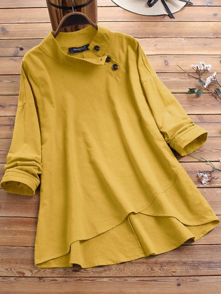 

Casual Plus Size Button Fly Blouse Shirts, Yellow, Blouses & Shirts