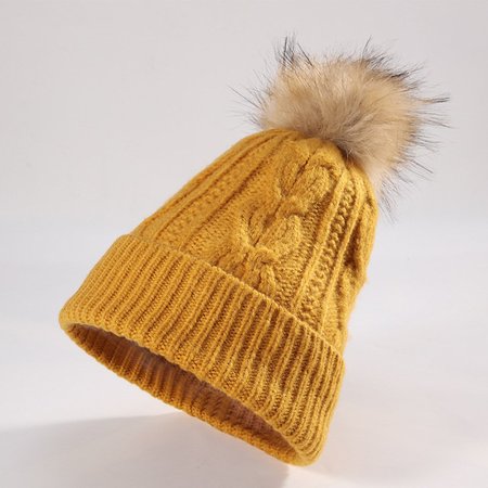 

Knit Cap Hair Ball Warm Earmuffs Hat, Yellow, Hats & Headwear