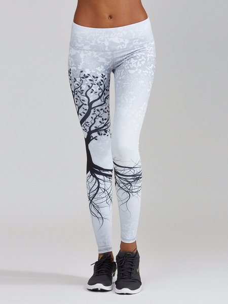 

Yoga Printed Women Leggings, White, Leggings