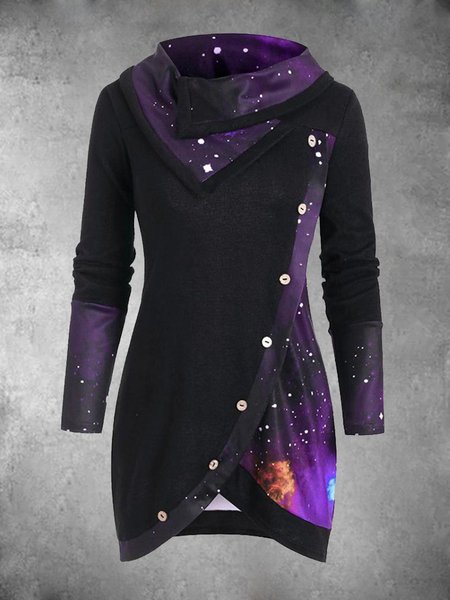

Vintage Long Sleeve Shawl Collar T-shirts & Tops, Purple, Tops