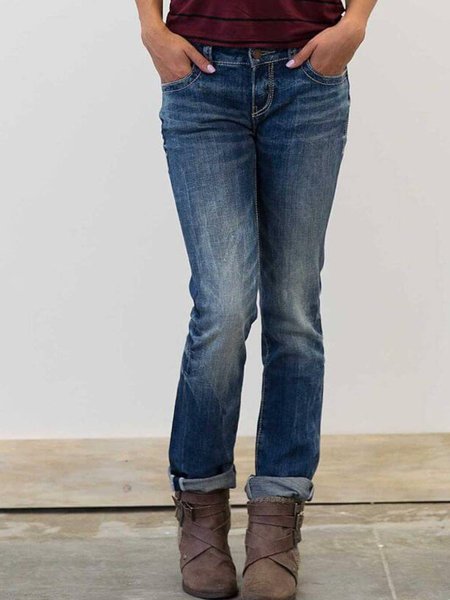 

zolucky Blue Plain Casual Denim Jeans, Jeans