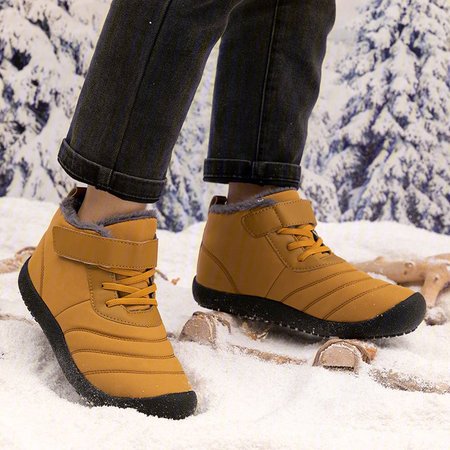 

Womens Padded Warm Snow Boots Magic Tape Flat Heel Winter Boots, Yellow, Shoes