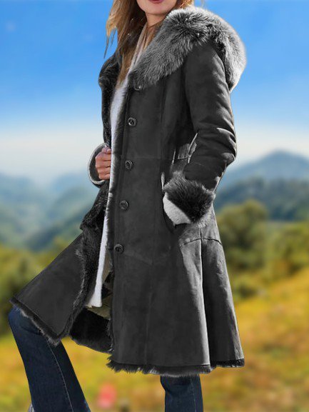 

Brown Pockets Vintage Faux Suede Solid Coat, Gray, Coats