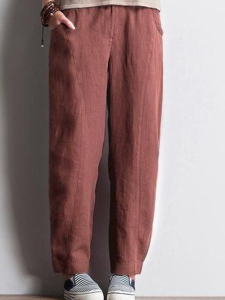 

Red Brown Solid Pockets Casual Pants, Pants