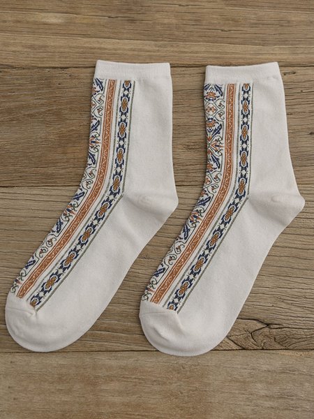 

Vintage Flower Cotton Sock, White, Socks