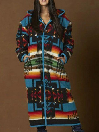 

Blue Wool Boho Shift Jacket, Outerwear